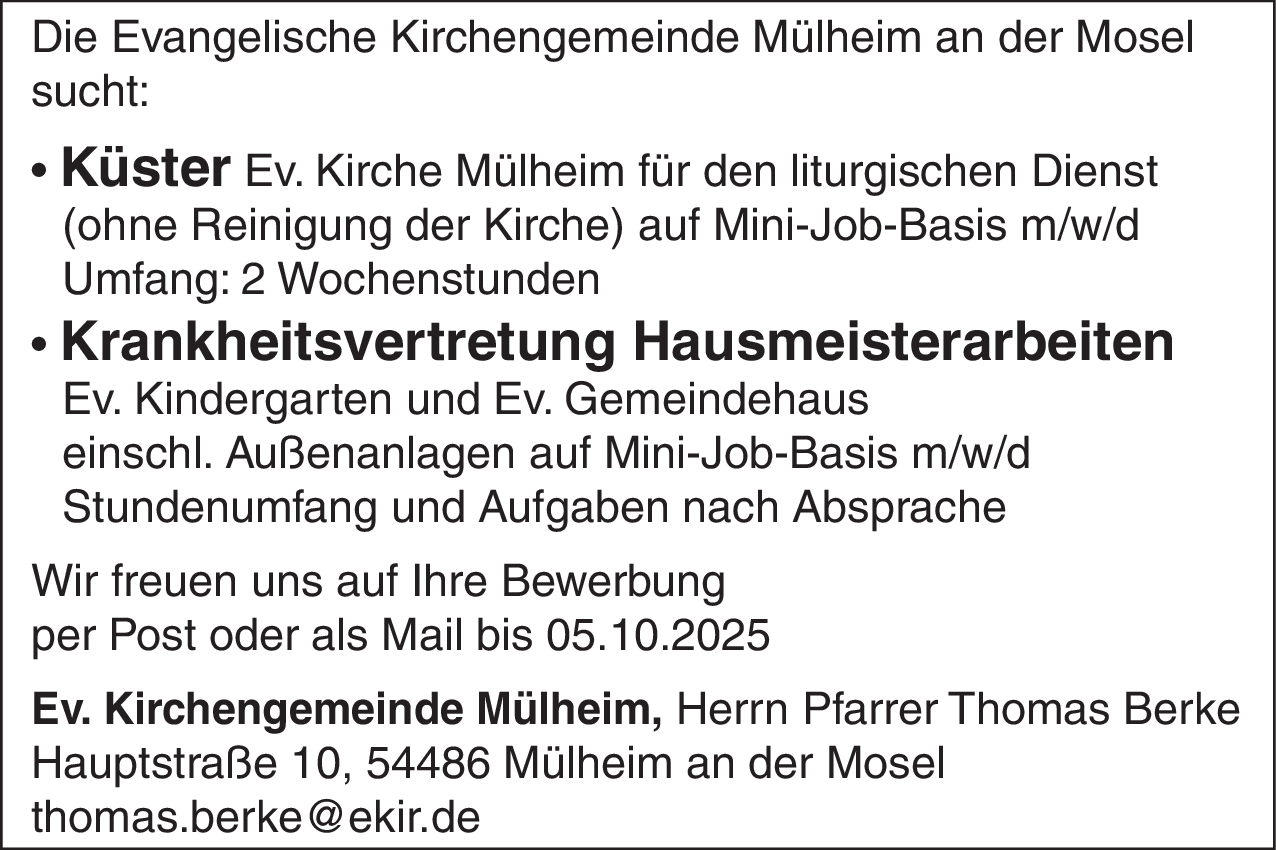 Krankheitsvertretung Hausmeisterarbeiten (m/w/d)