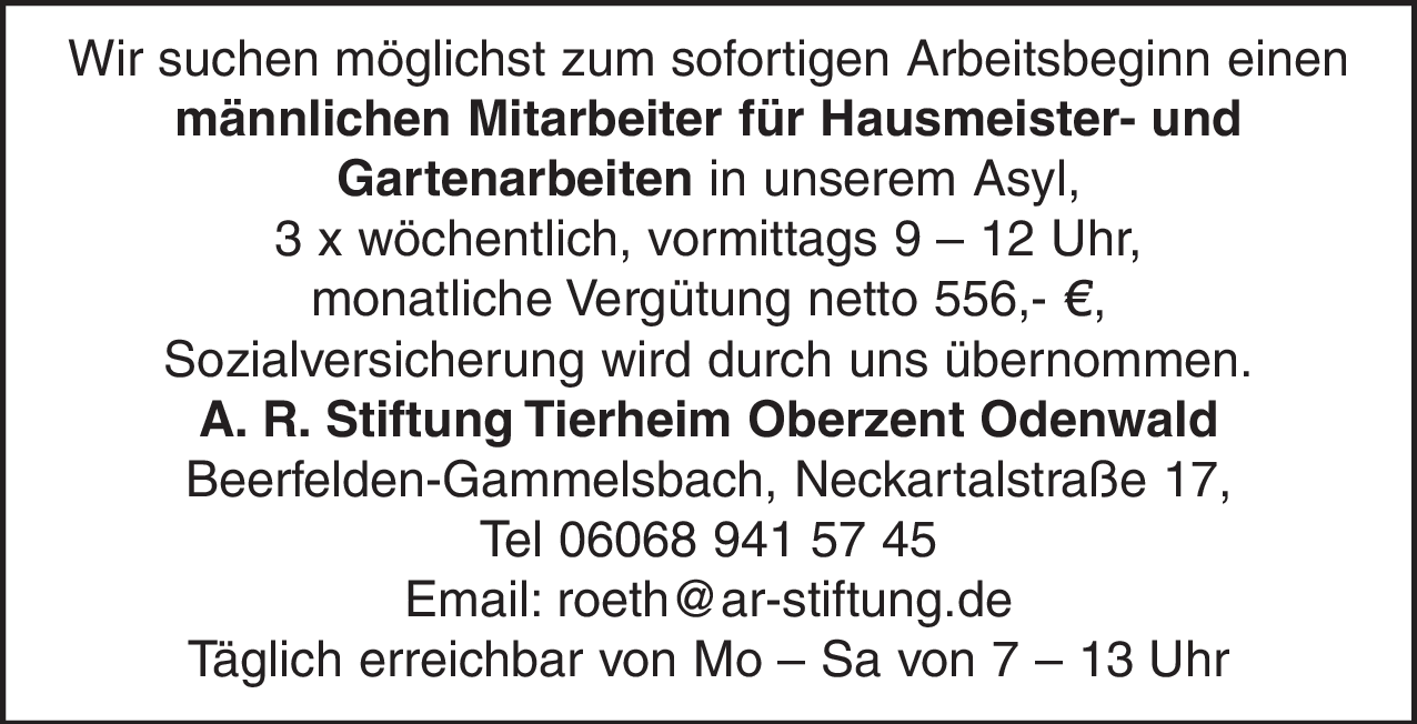 Mitarbeiter für Hausmeister- und Gartenarbeiten (m/w/d)