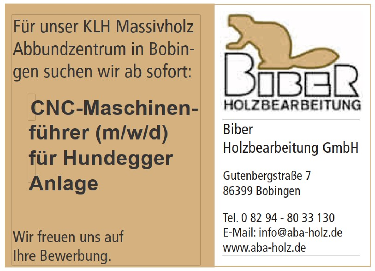 CNC-Maschinenführer (m/w/d) für Hundegger Anlage