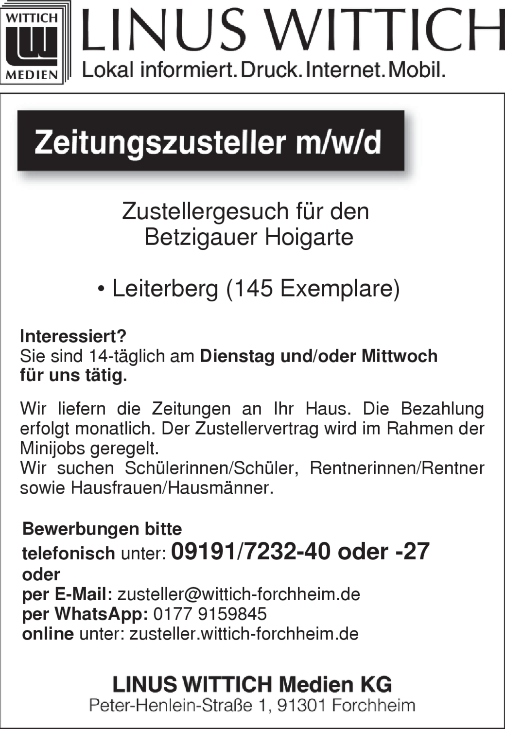 Zeitungszusteller (m/w/d)