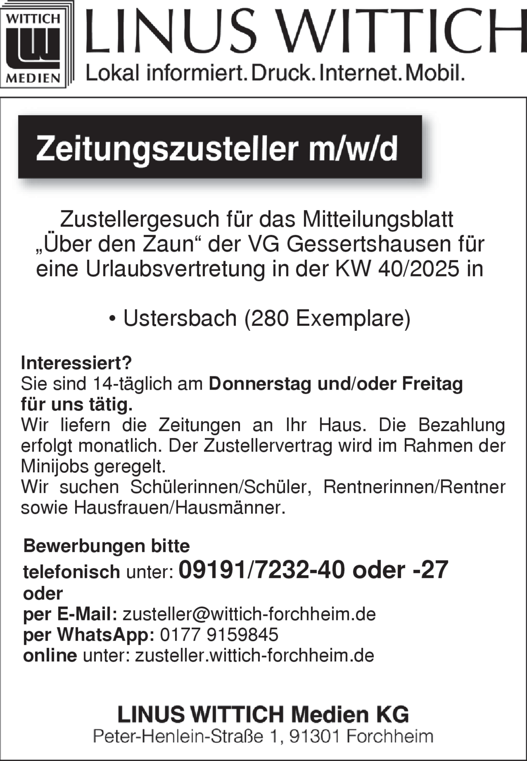 Zeitungszusteller (m/w/d)