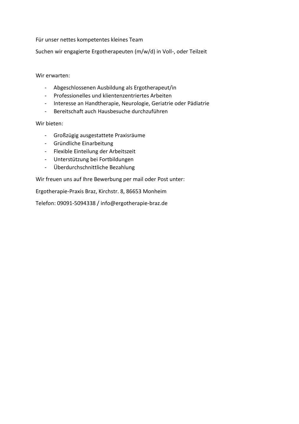 Ergotherapeut m/w/d in Vollzeit / Teilzeit gesucht