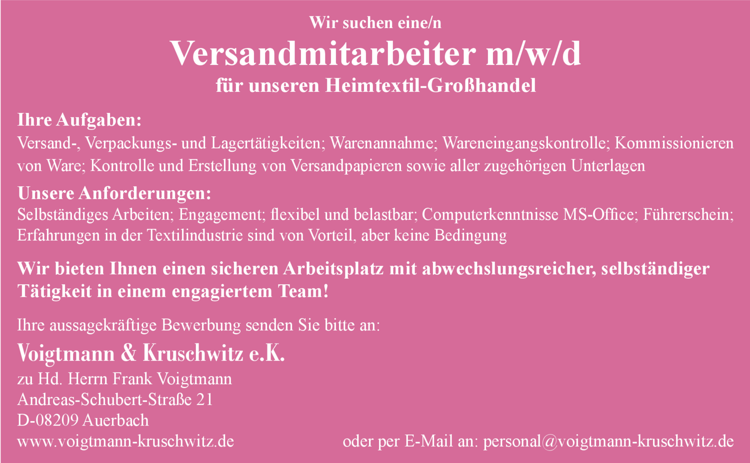 Versandmitarbeiter (m/w/d)