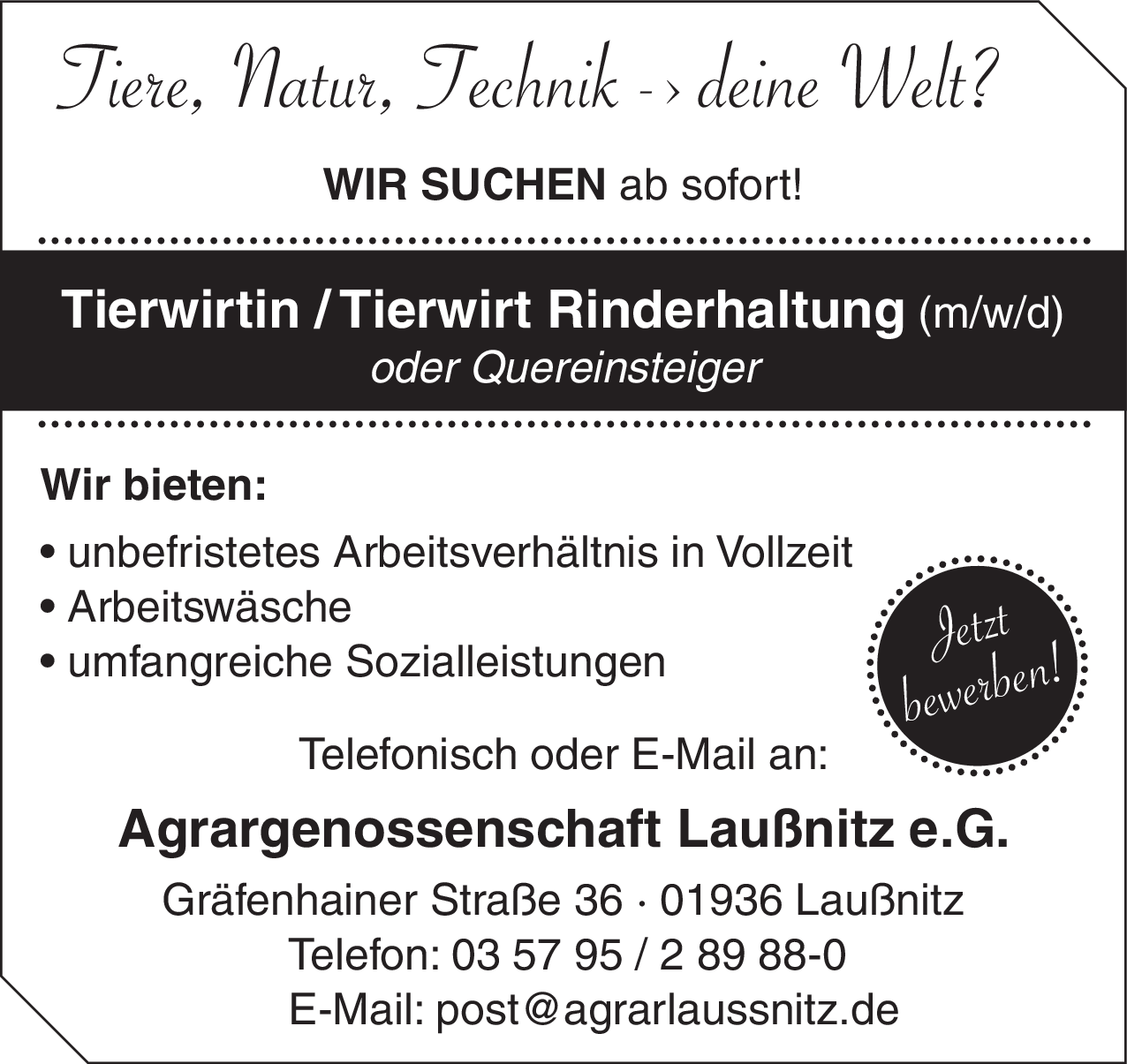 Tierwirtin / Tierwirt Rinderhaltung (m/w/d)