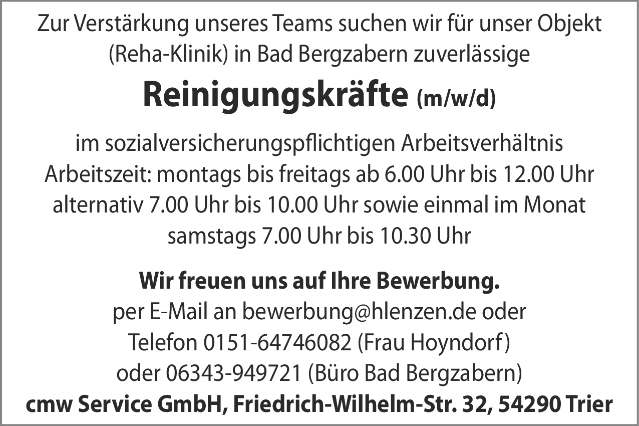 Reinigungskraft (m/w/d)