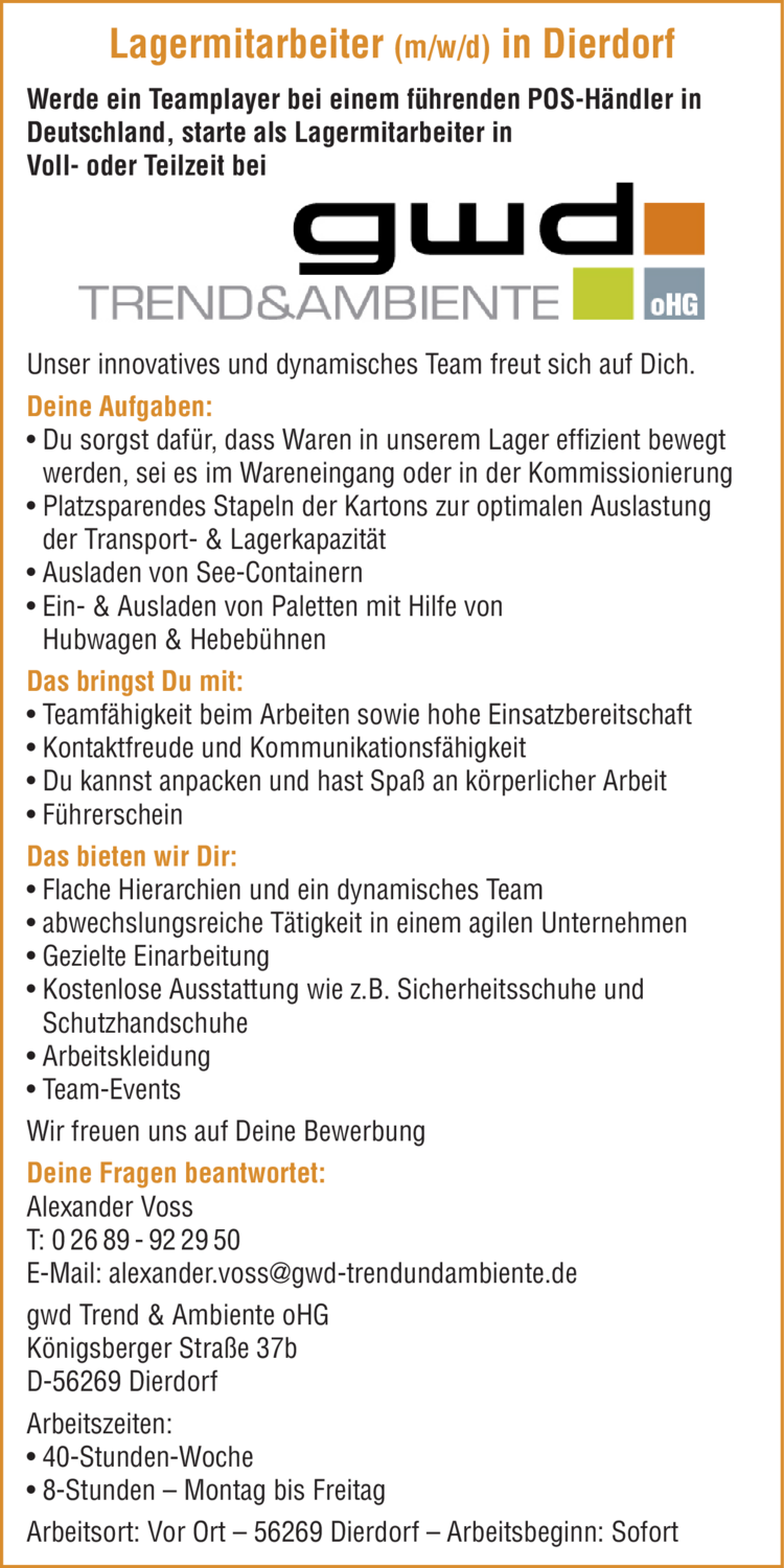 Lagermitarbeiter (m/w/d)