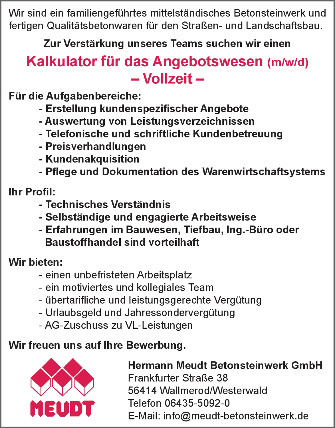 Kalkulator für das Angebotswesen (m/w/d)