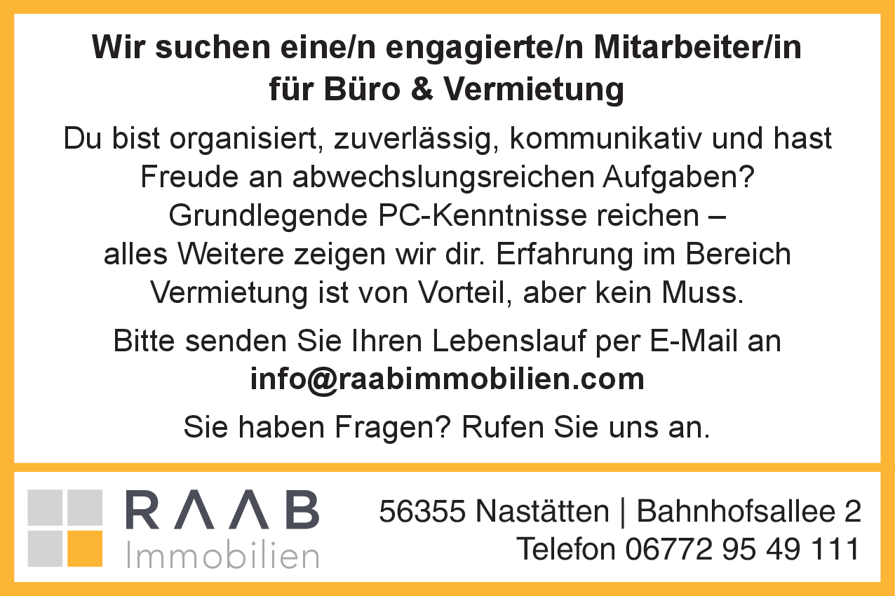 Mitarbeiter/in für Büro & Vermietung
