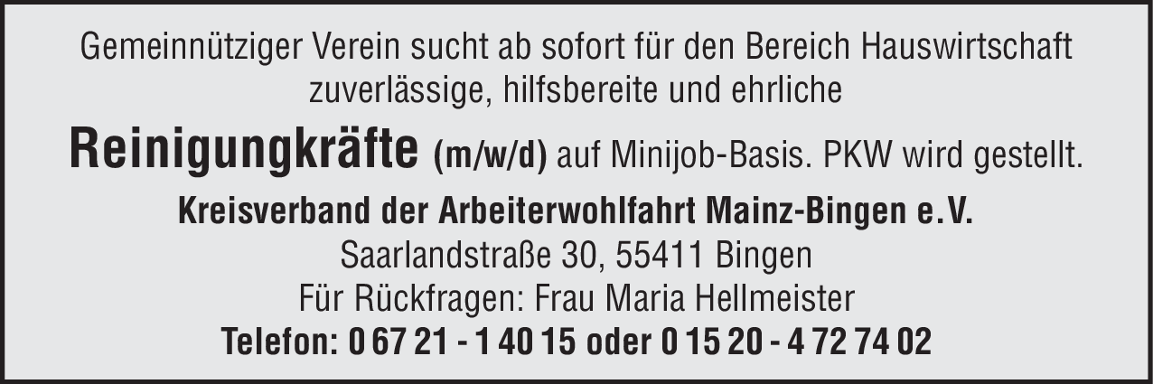 Reinigungskräfte (m/w/d)