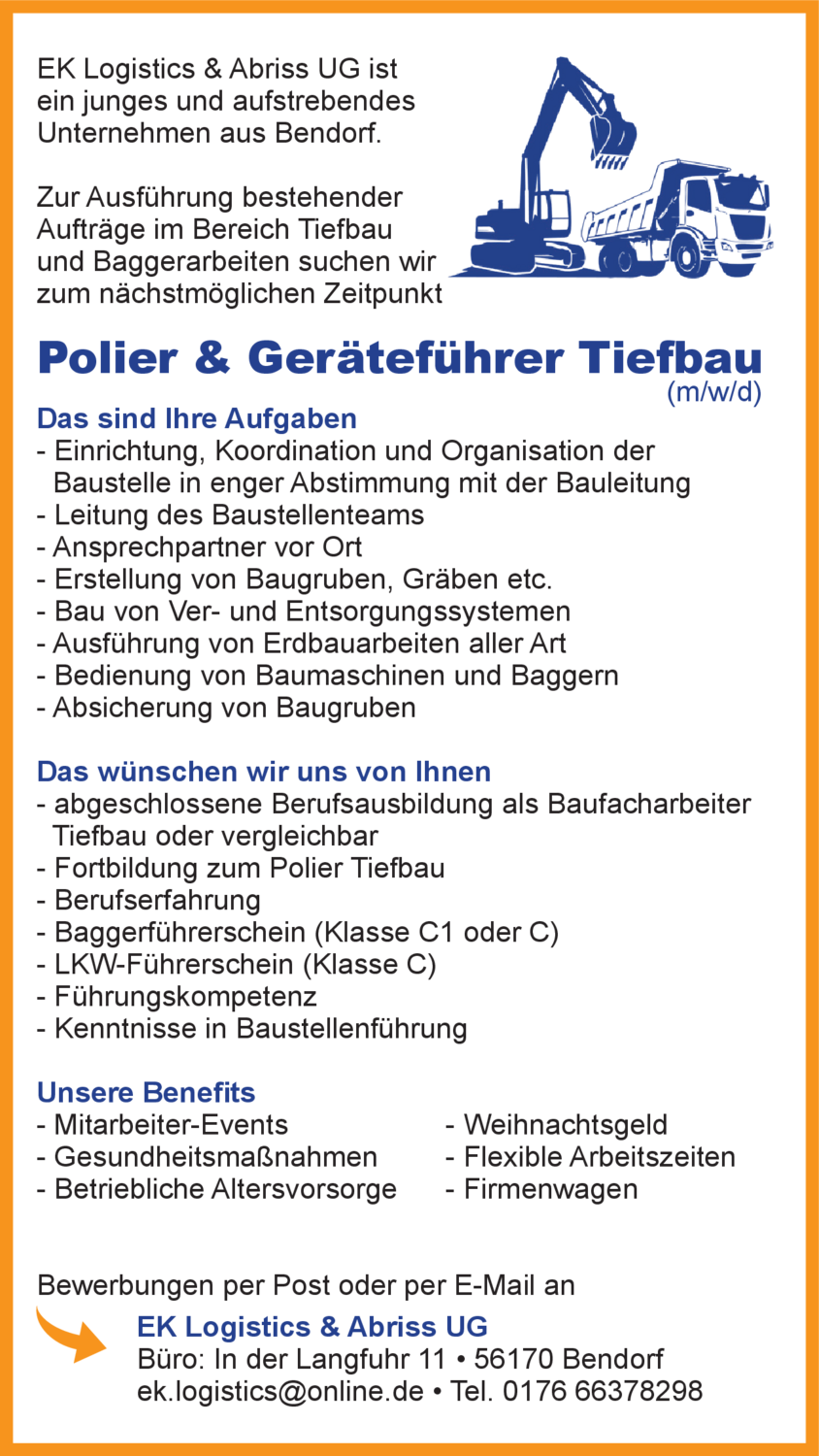 Polier & Geräteführer Tiefbau (m/w/d)