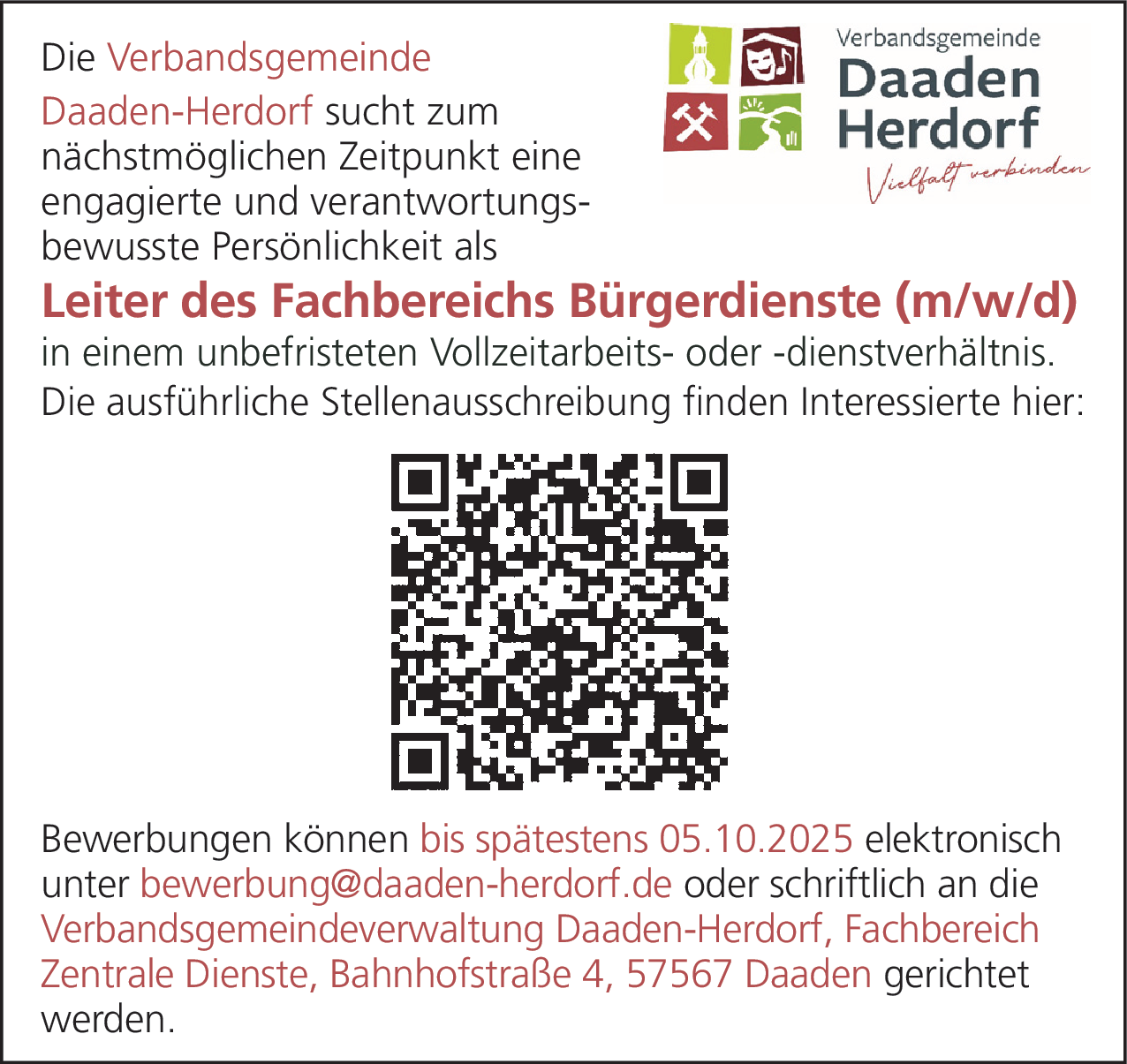 Leiter des Fachbereichs Bürgerdienste (m/w/d)