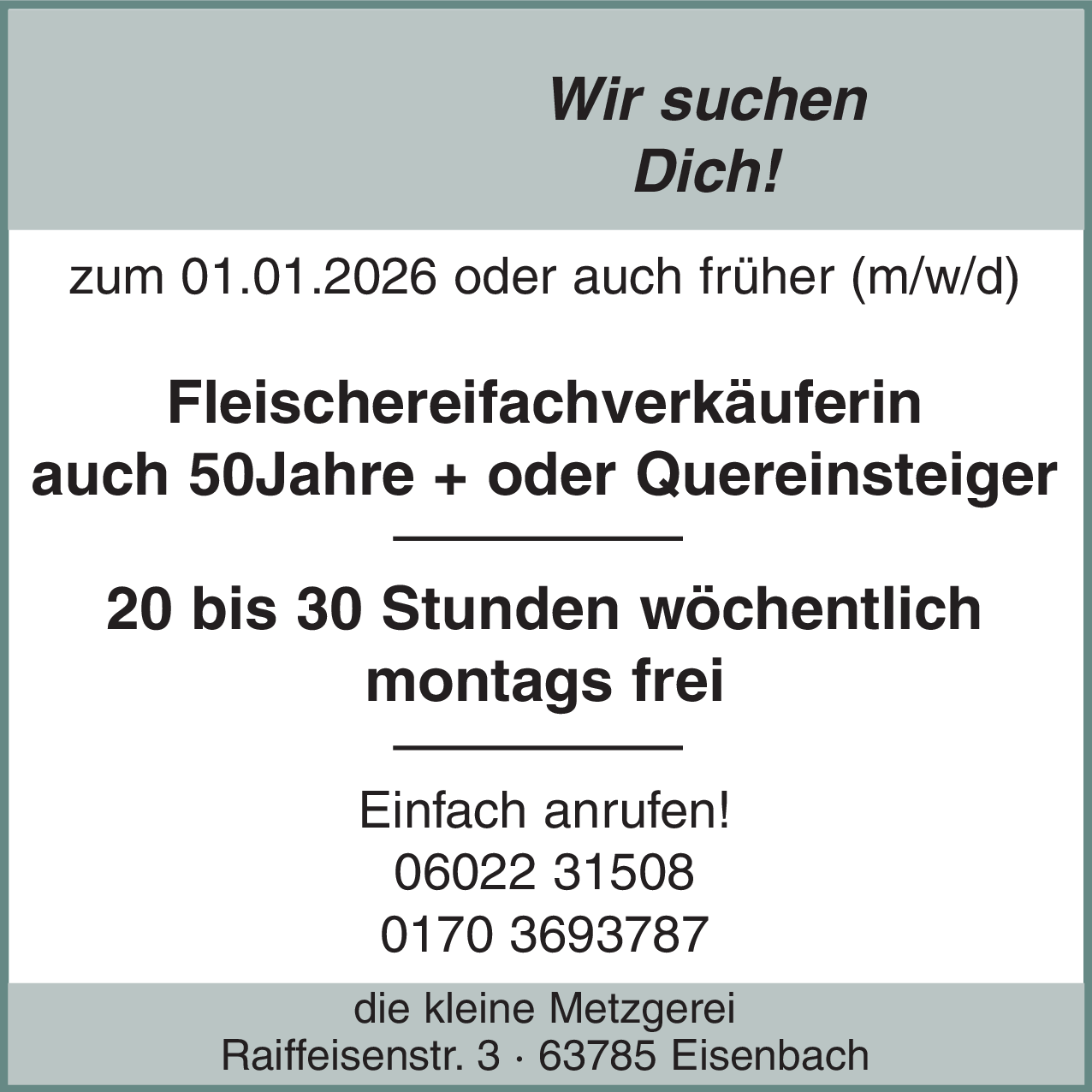 Fleischereifachverkäuferin (m/w/d)