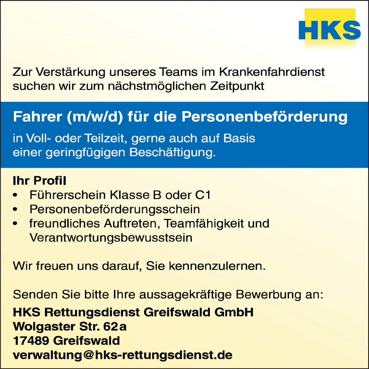 Fahrer (m/w/d) für die Personenbeförderung