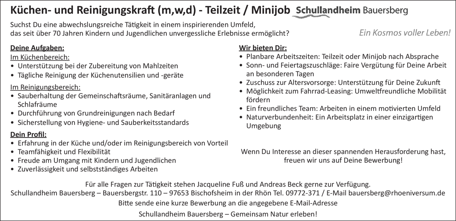Küchen- und Reinigungskraft (m/w/d)