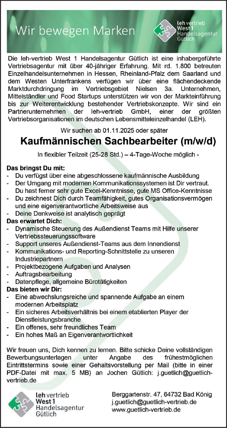 Kaufmännischen Sachbearbeiter (m/w/d)