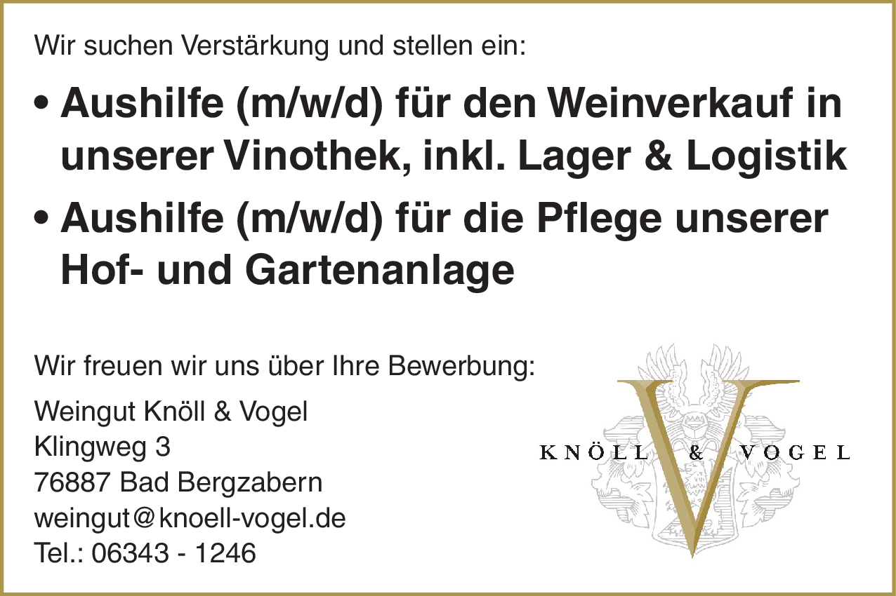 Aushilfe (m/w/d) für den Weinverkauf