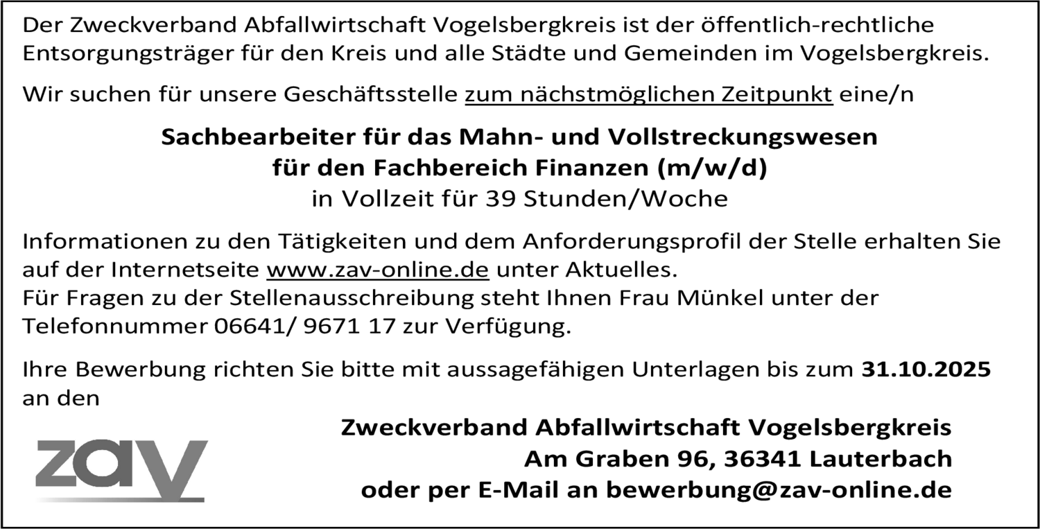 Sachbearbeiter für das Mahn- und Vollstreckungswesen für den Fachbereich Finanzen (m/w/d)