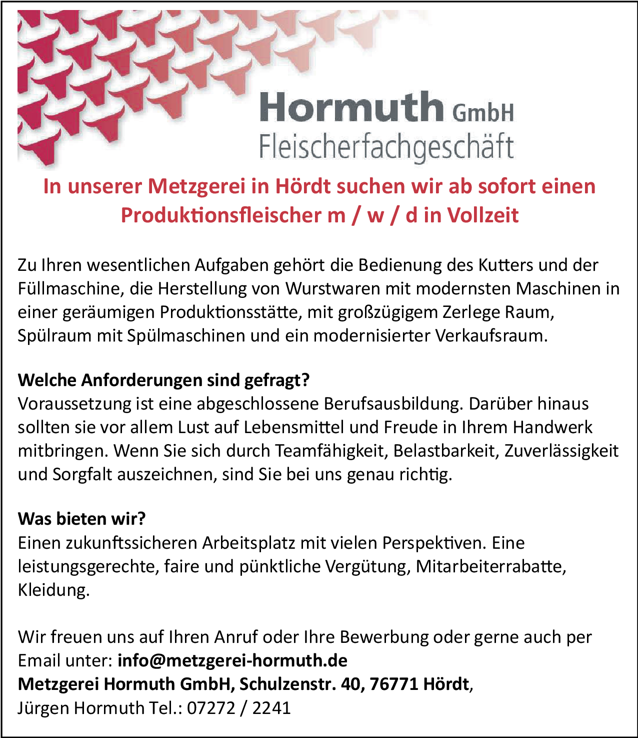 Produktionsfleischer (m/w/d)