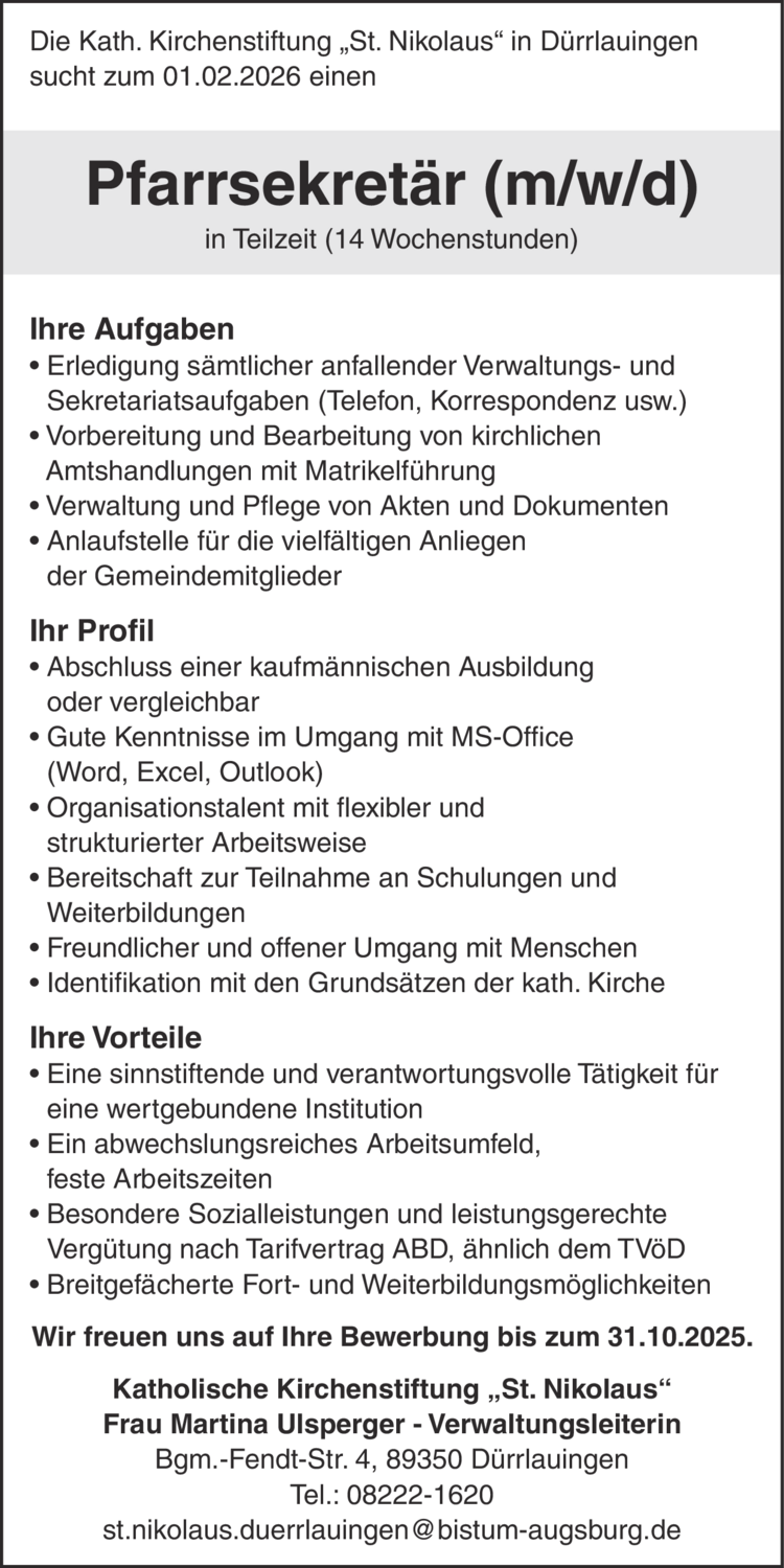 Pfarrsekretär (m/w/d)