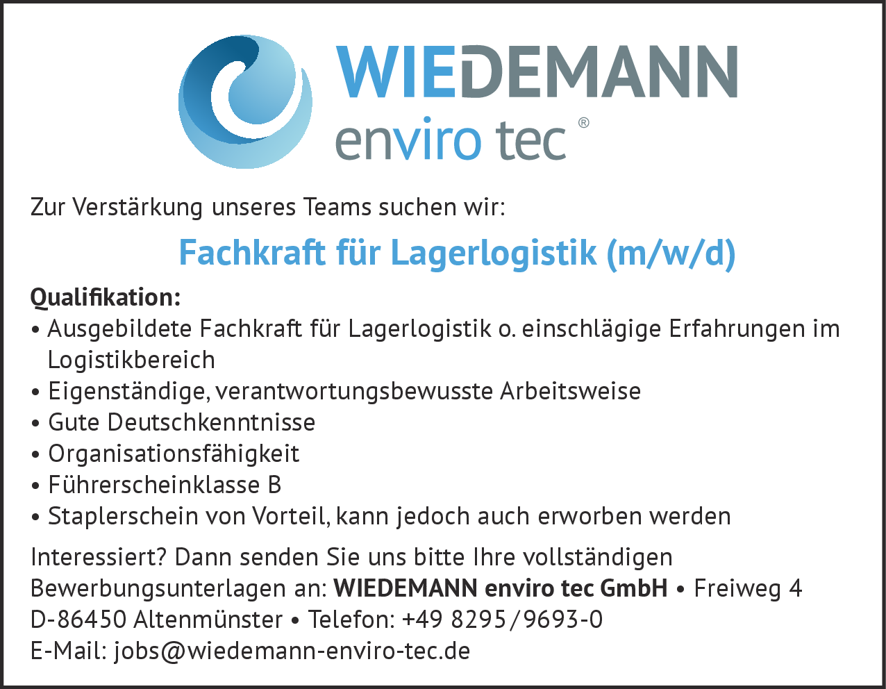 Fachkraft für Lagerlogistik (m/w/d)