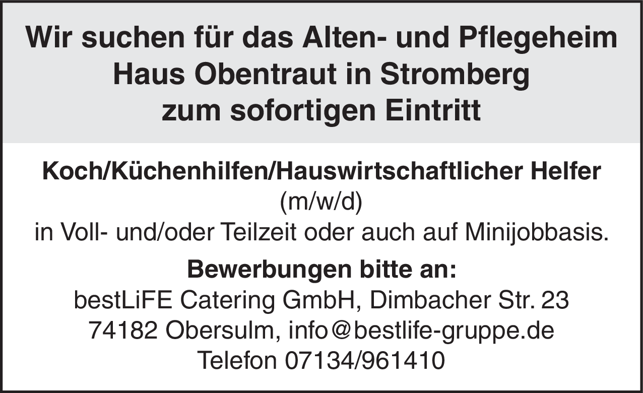 Hauswirtschaftlicher Helfer (m/w/d)