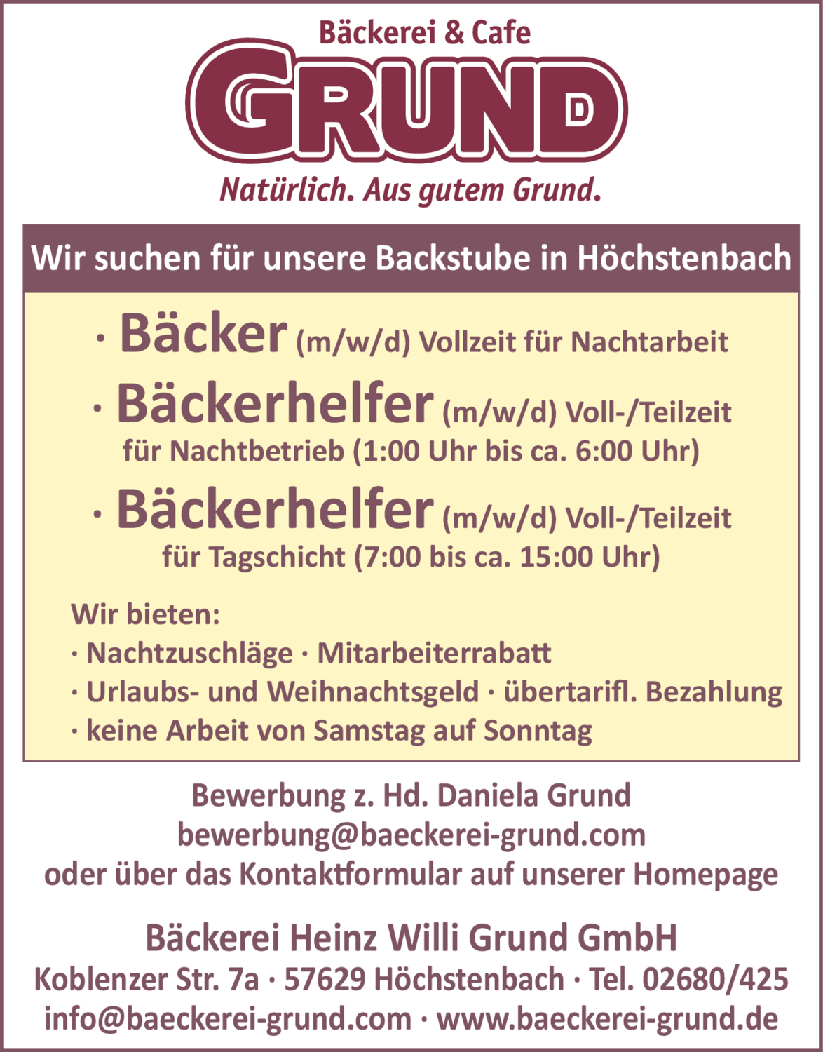 Bäckerhelfer (m/w/d) Nachtbetrieb
