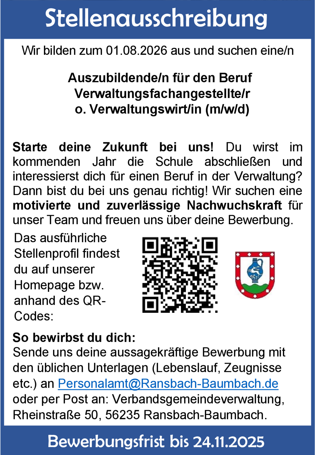 Auszubildende/r Verwaltungsfachangestellte/r (m/w/d)
