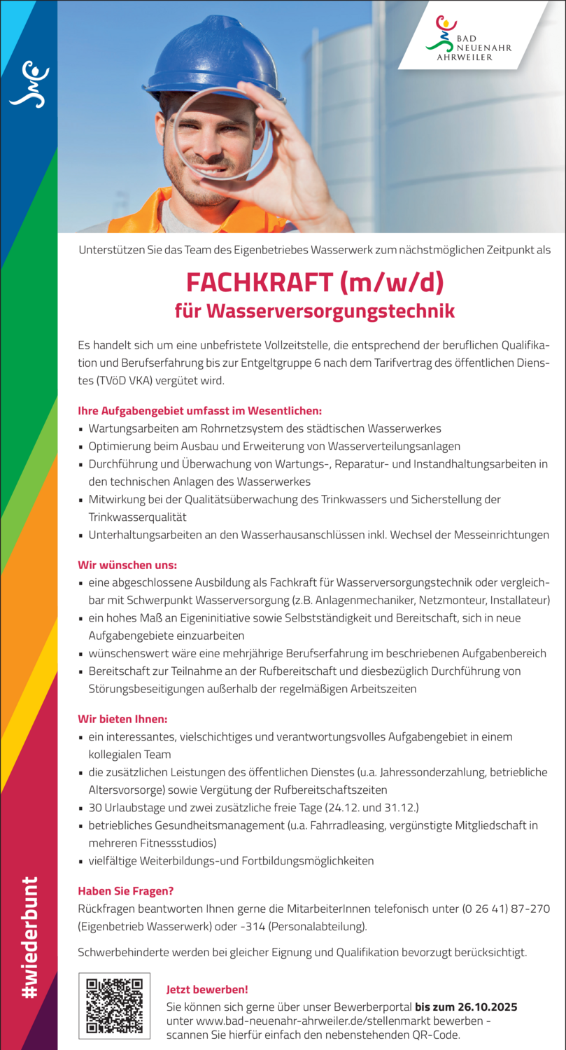 Fachkraft (m/w/d) für Wasserversorgungstechnik