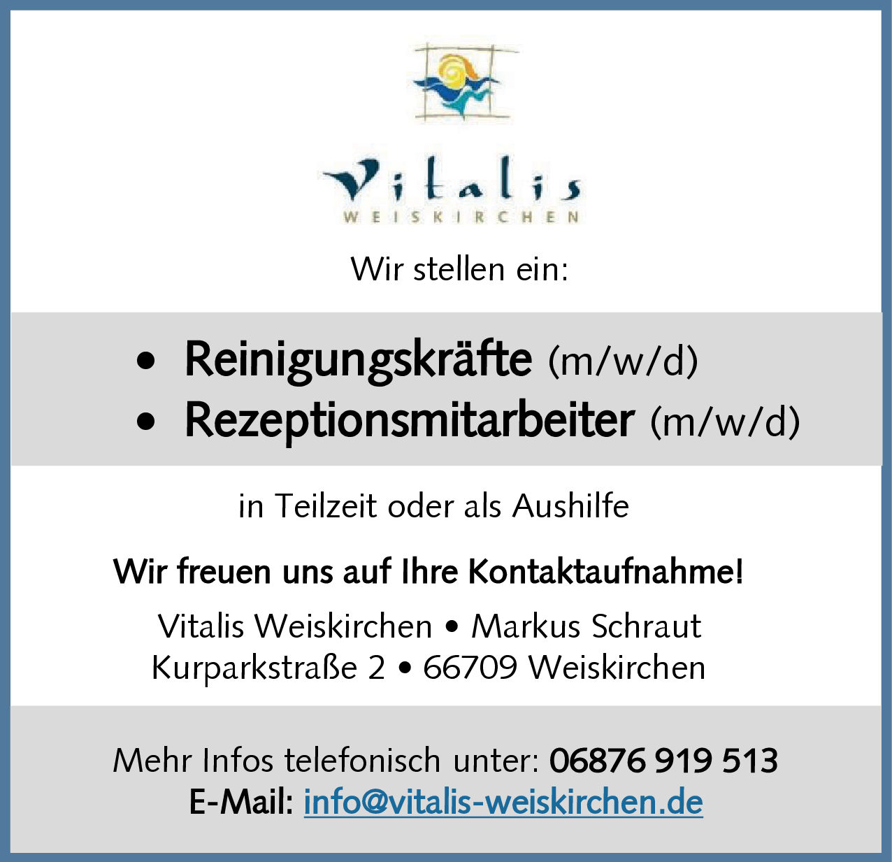 Rezeptionsmitarbeiter (m/w/d)