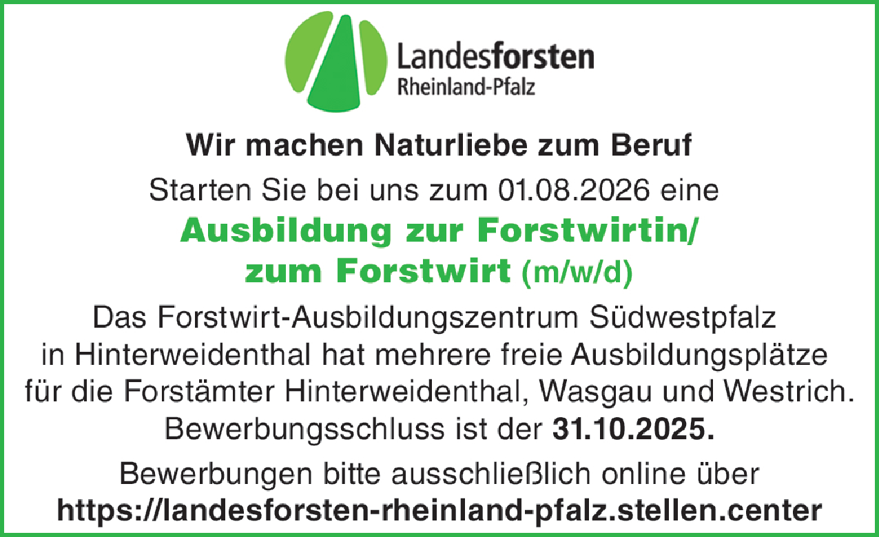 Ausbildung zur Forstwirtin / zum Forstwirt (m/w/d)