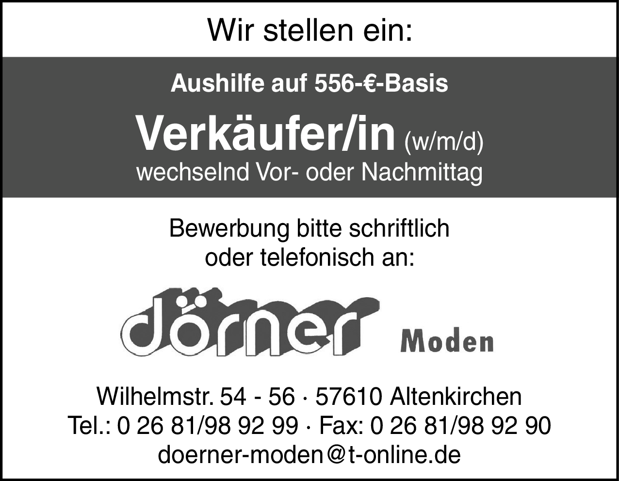 Verkäufer/in (w/m/d)