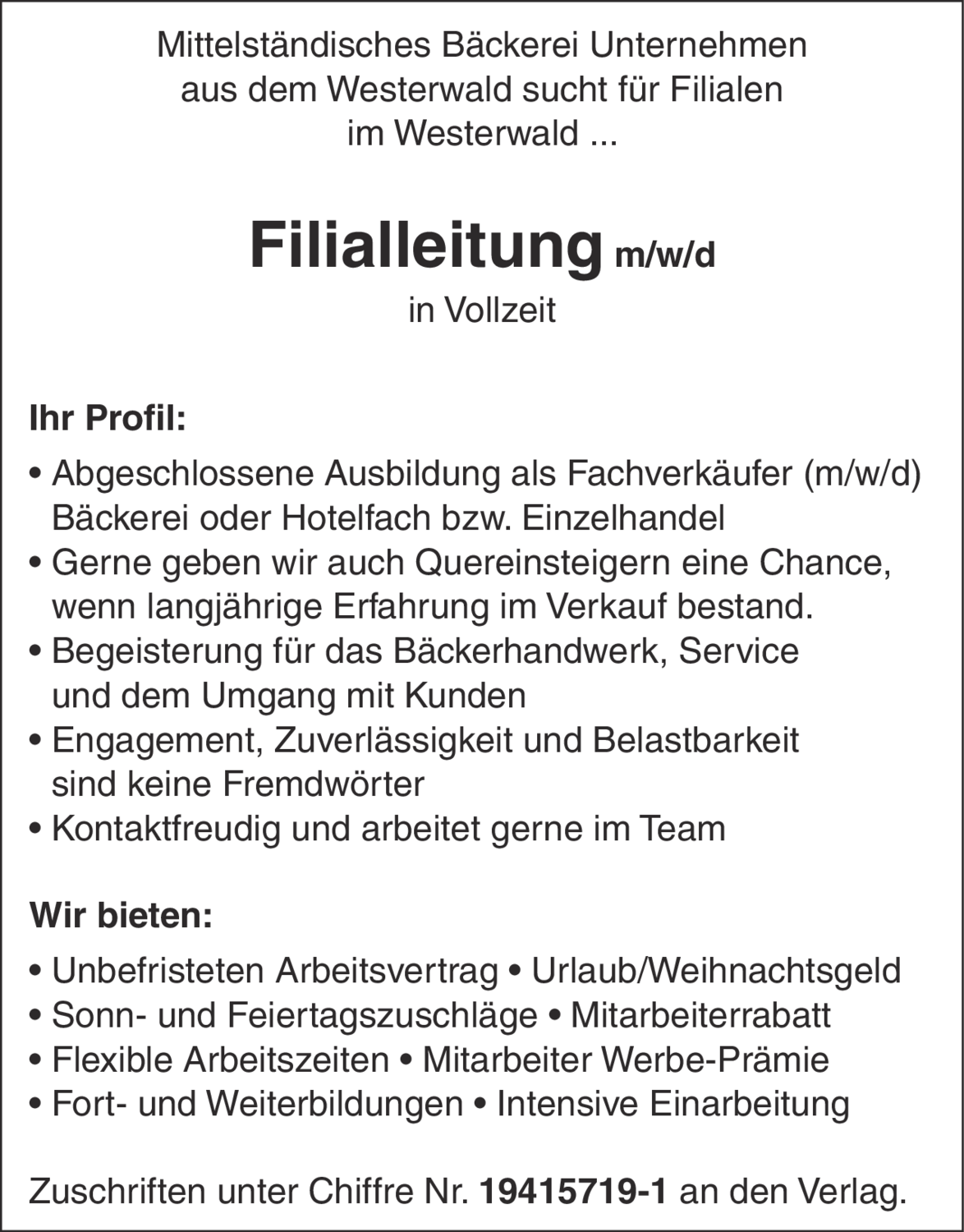 Filialleitung (m/w/d)