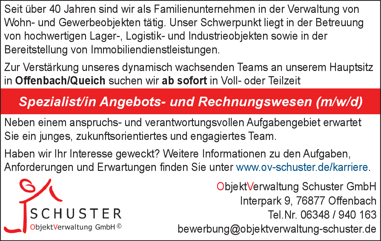 Spezialist/in Angebots- und Rechnungswesen (m/w/d)