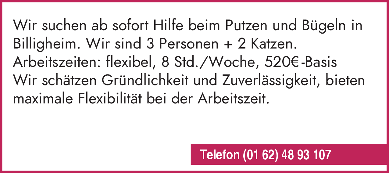 Hilfe beim Putzen und Bügeln