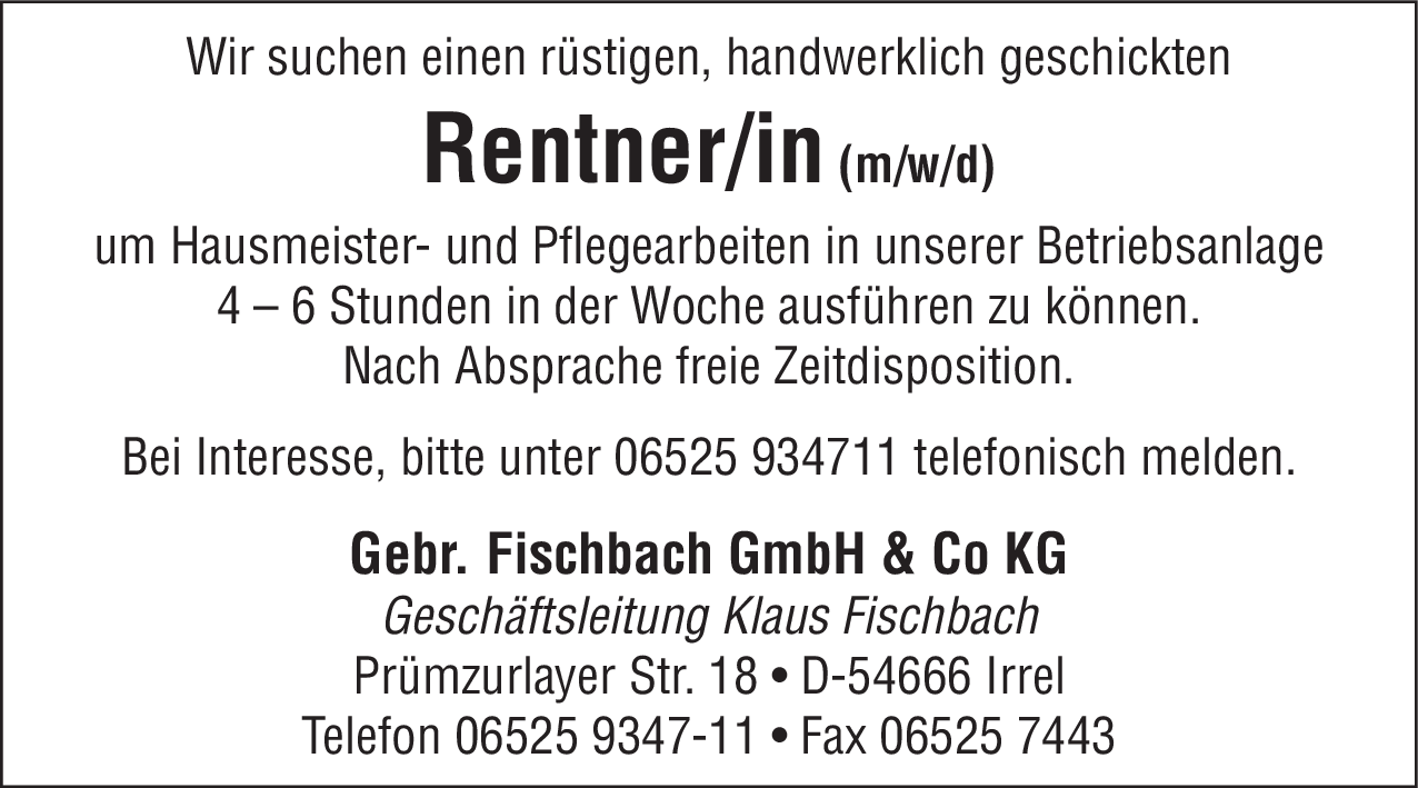 Rentner/in (m/w/d)
