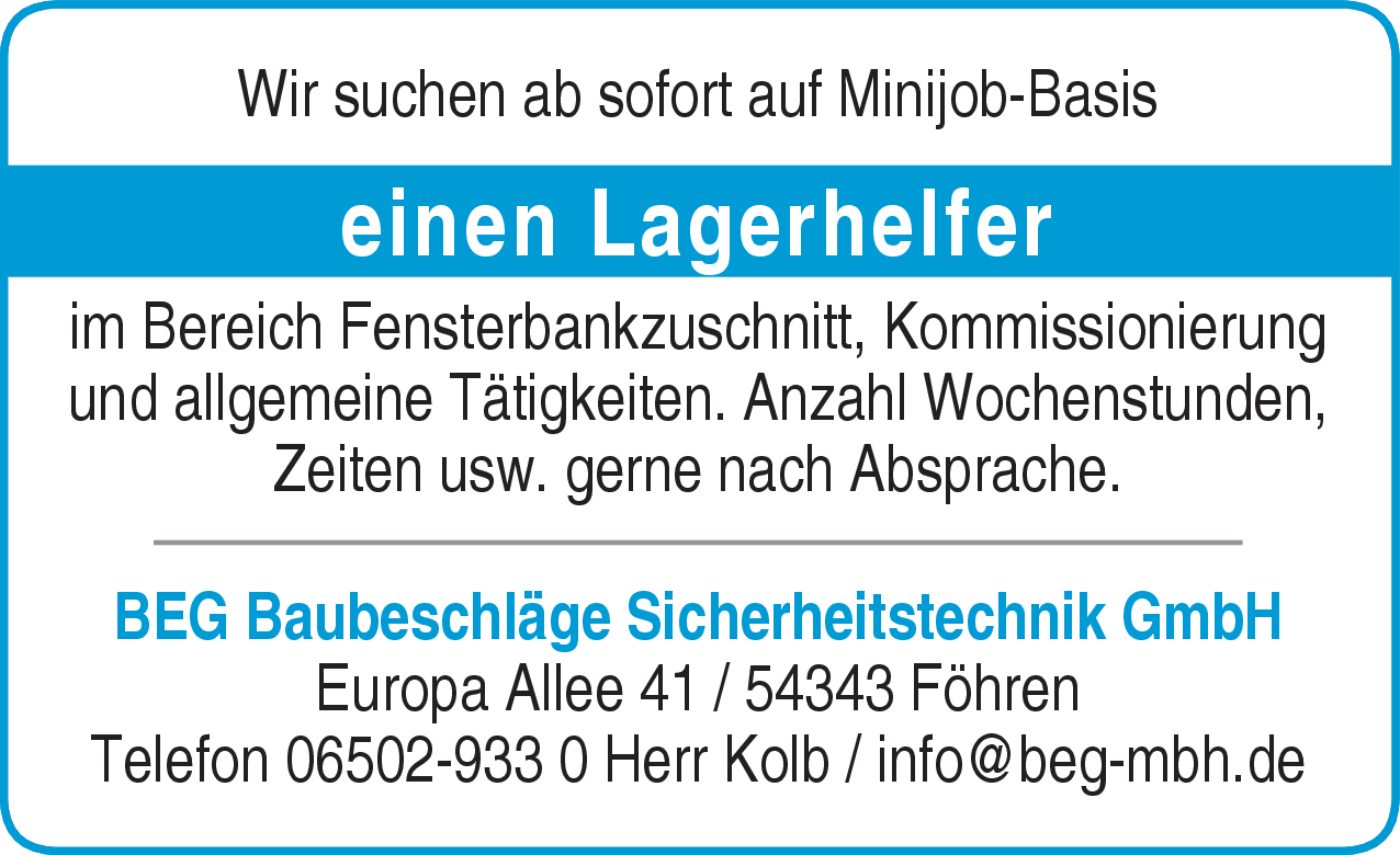 Lagerhelfer (m/w/d)