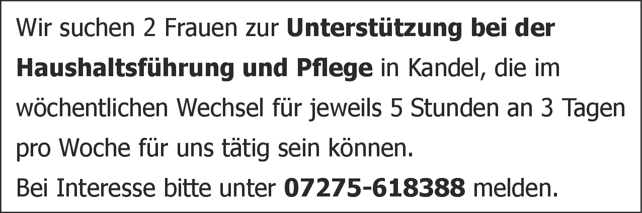 Unterstützung bei der Haushaltsführung und Pflege (m/w/d)