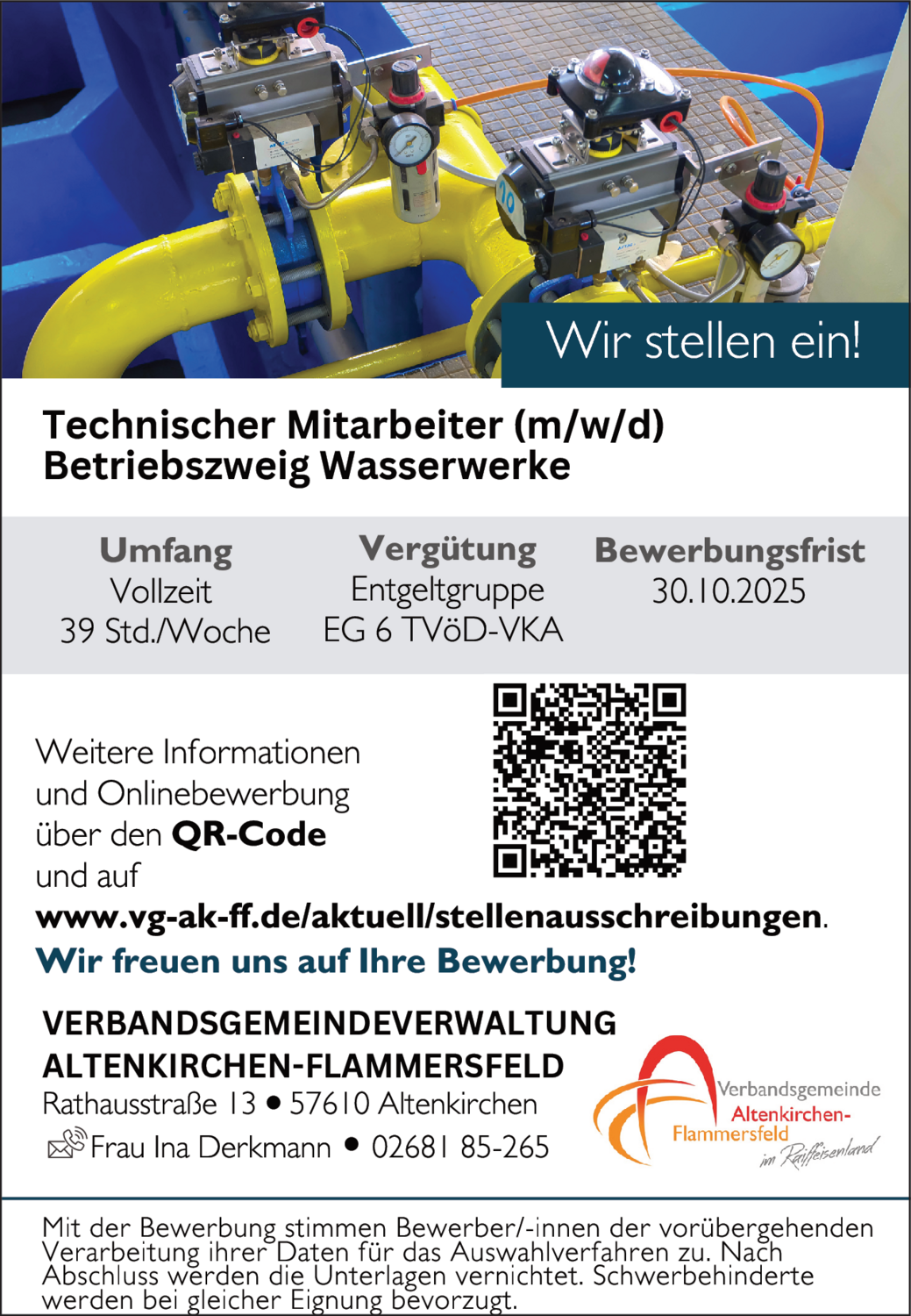 Technischer Mitarbeiter (m/w/d) Betriebszweig Wasserwerke