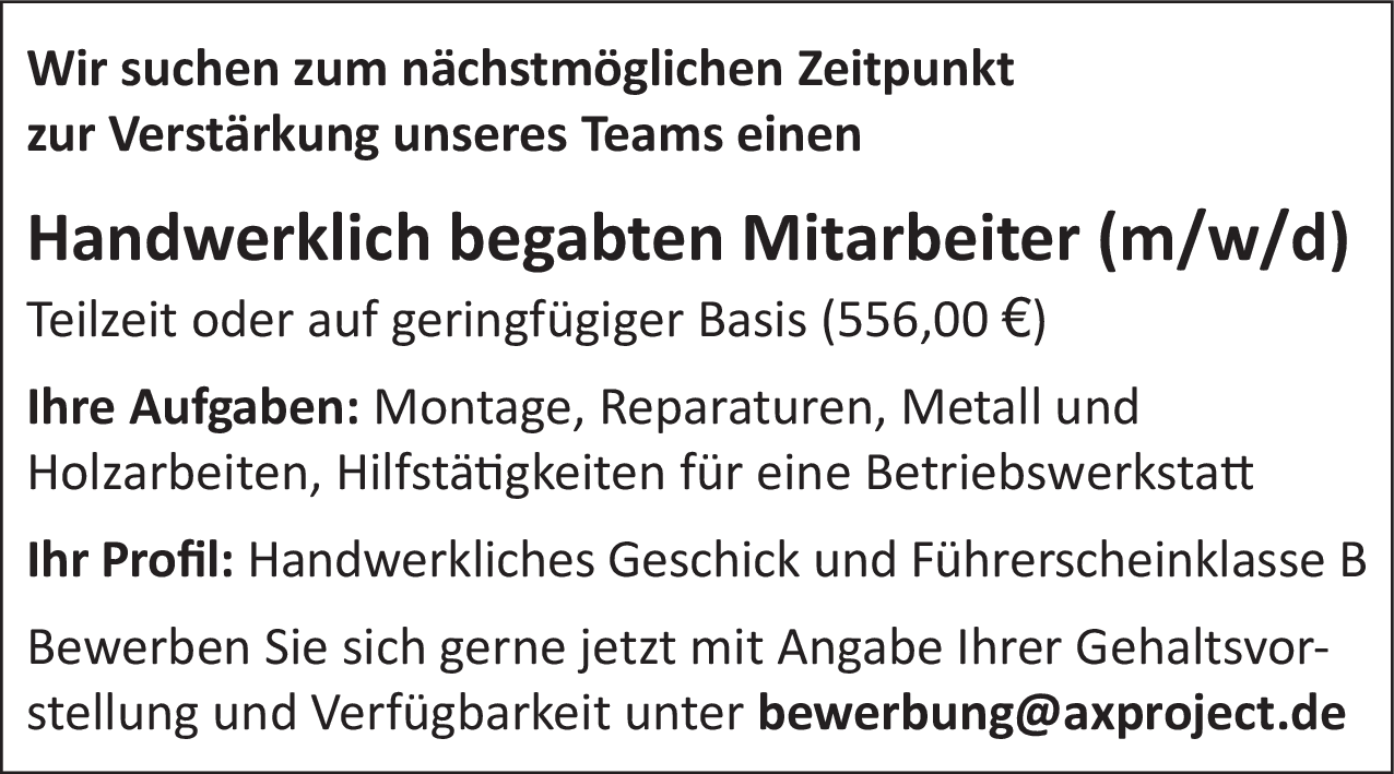 Handwerklich begabter Mitarbeiter (m/w/d)