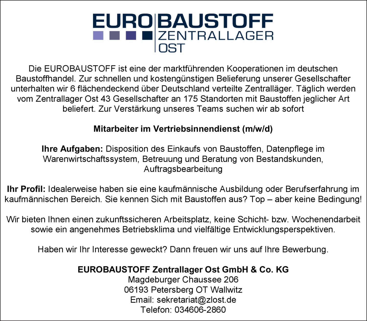 Mitarbeiter im Vertriebsinnendienst (m/w/d)