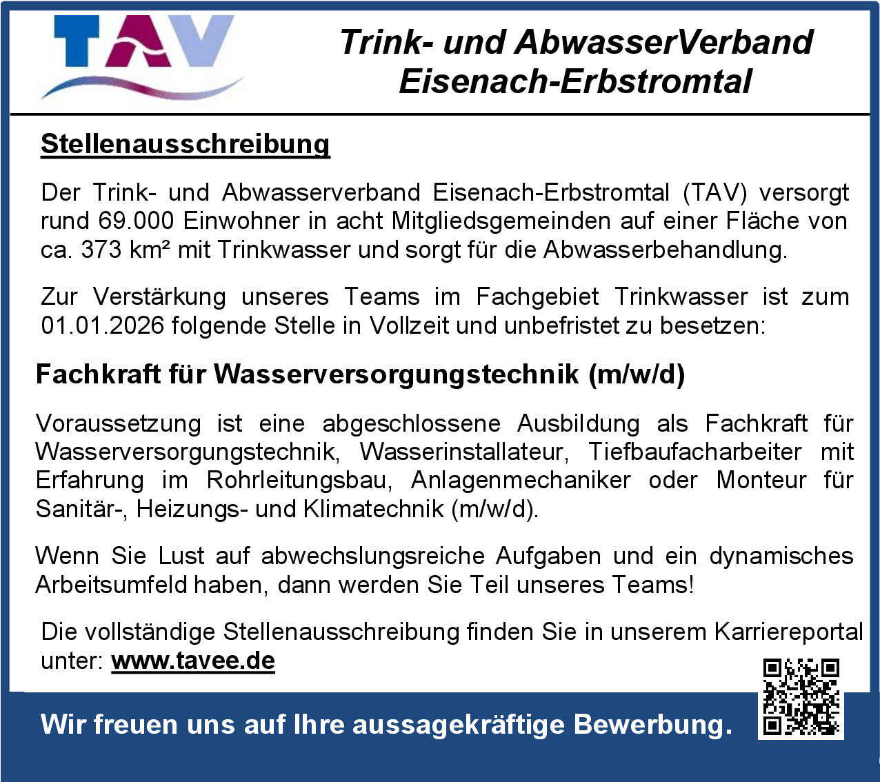 Fachkraft für Wasserversorgungstechnik (m/w/d)