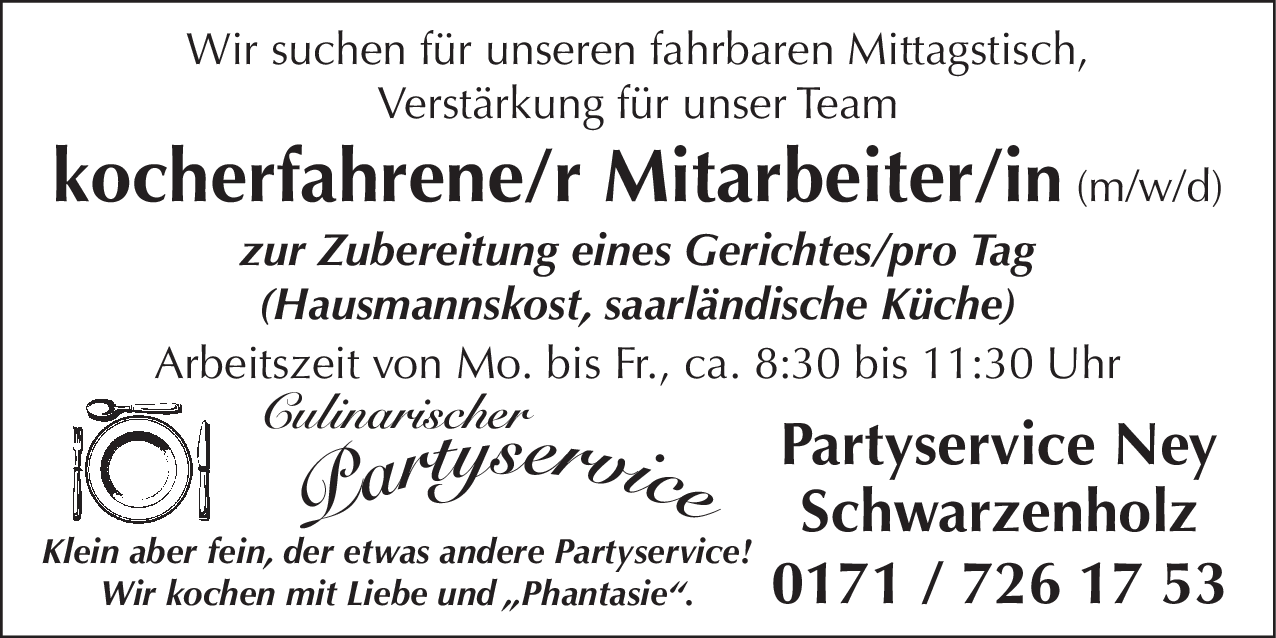 Kocherfahrene/r Mitarbeiter/in (m/w/d)