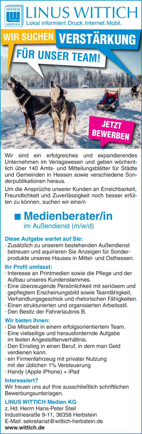 Medienberater/in im Außendienst (m/w/d)