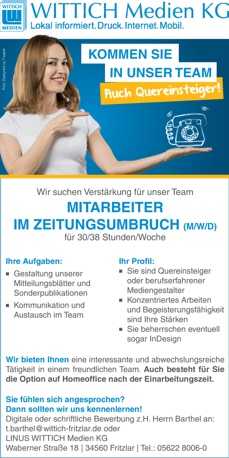 Mitarbeiter im Zeitungsumbruch (m/w/d)