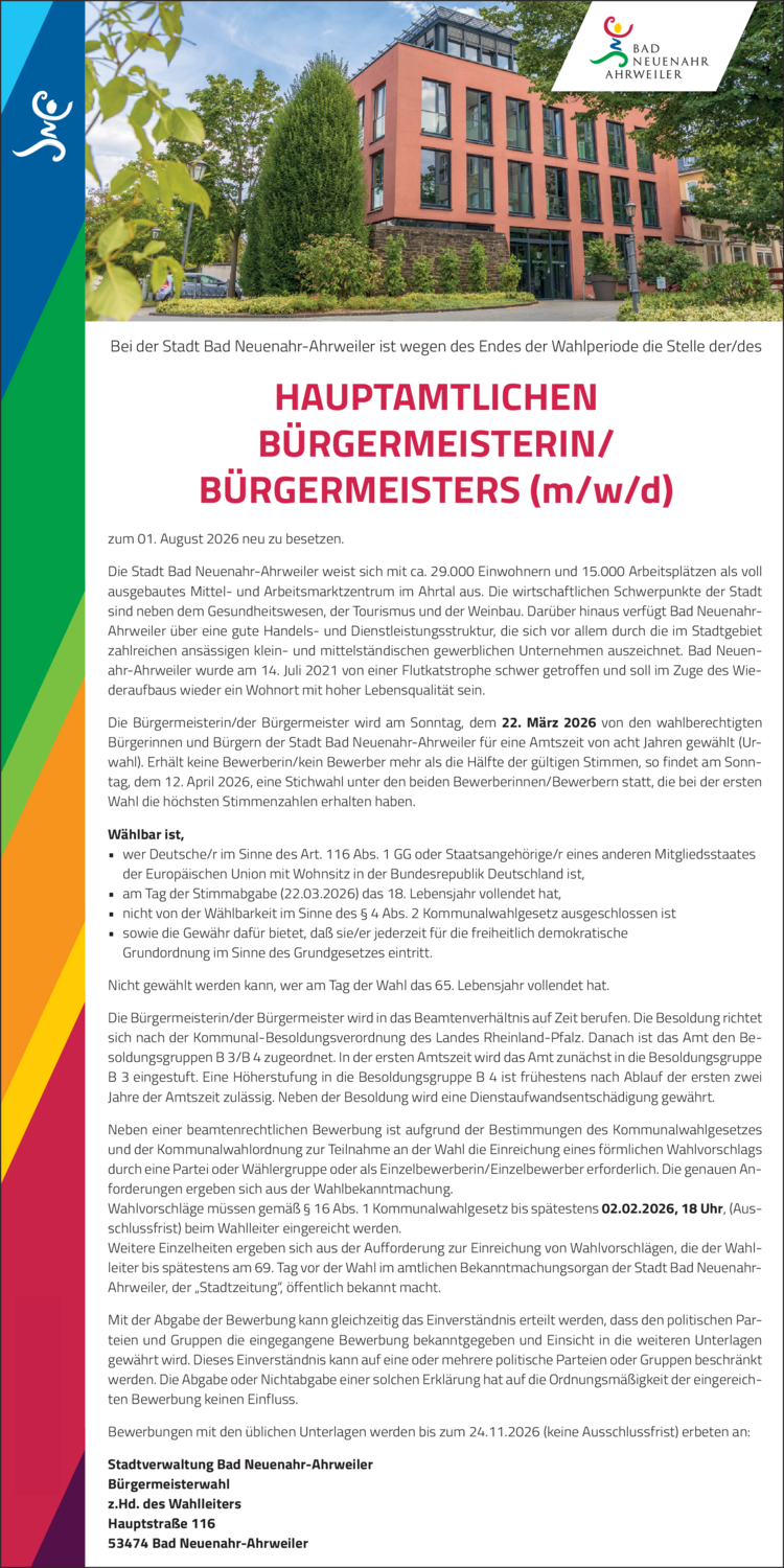 Hauptamtliche/r Bürgermeister/in (m/w/d)