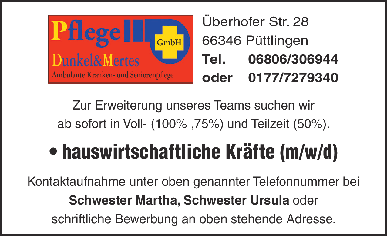 Hauswirtschaftliche Kräfte (m/w/d)