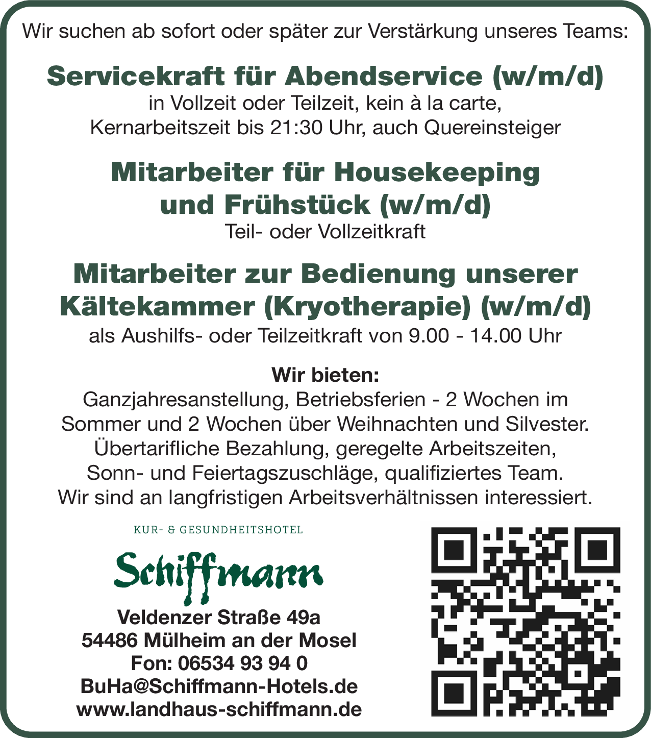 Mitarbeiter für Housekeeping und Frühstück (w/m/d)