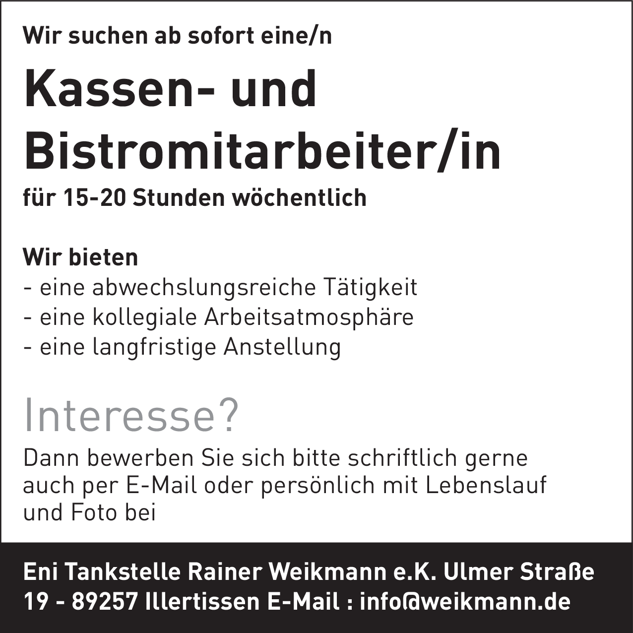 Kassen- und Bistromitarbeiter/in (m/w/d)