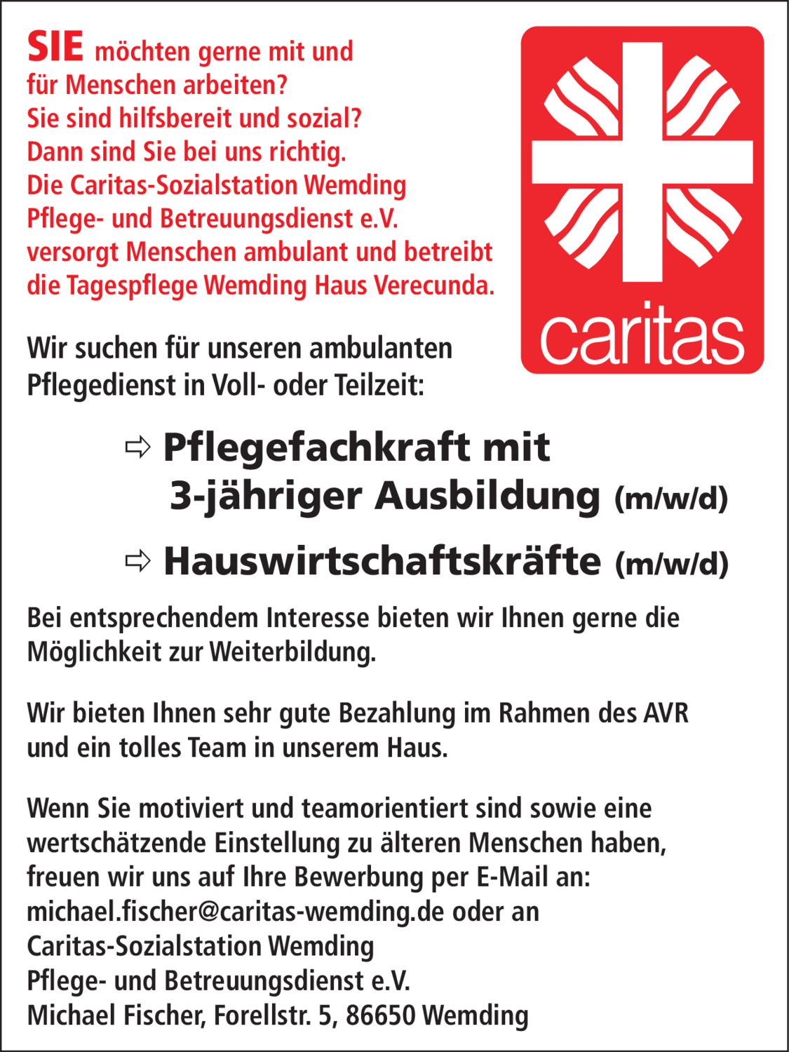 Pflegefachkraft mit 3-jähriger Ausbildung (m/w/d)