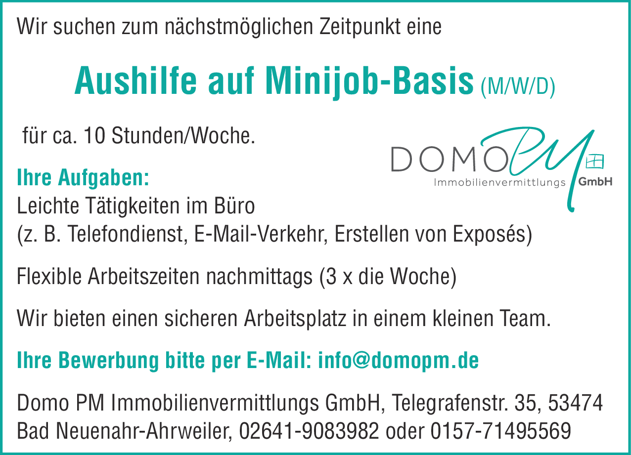 Aushilfe auf Minijob-Basis (m/w/d)